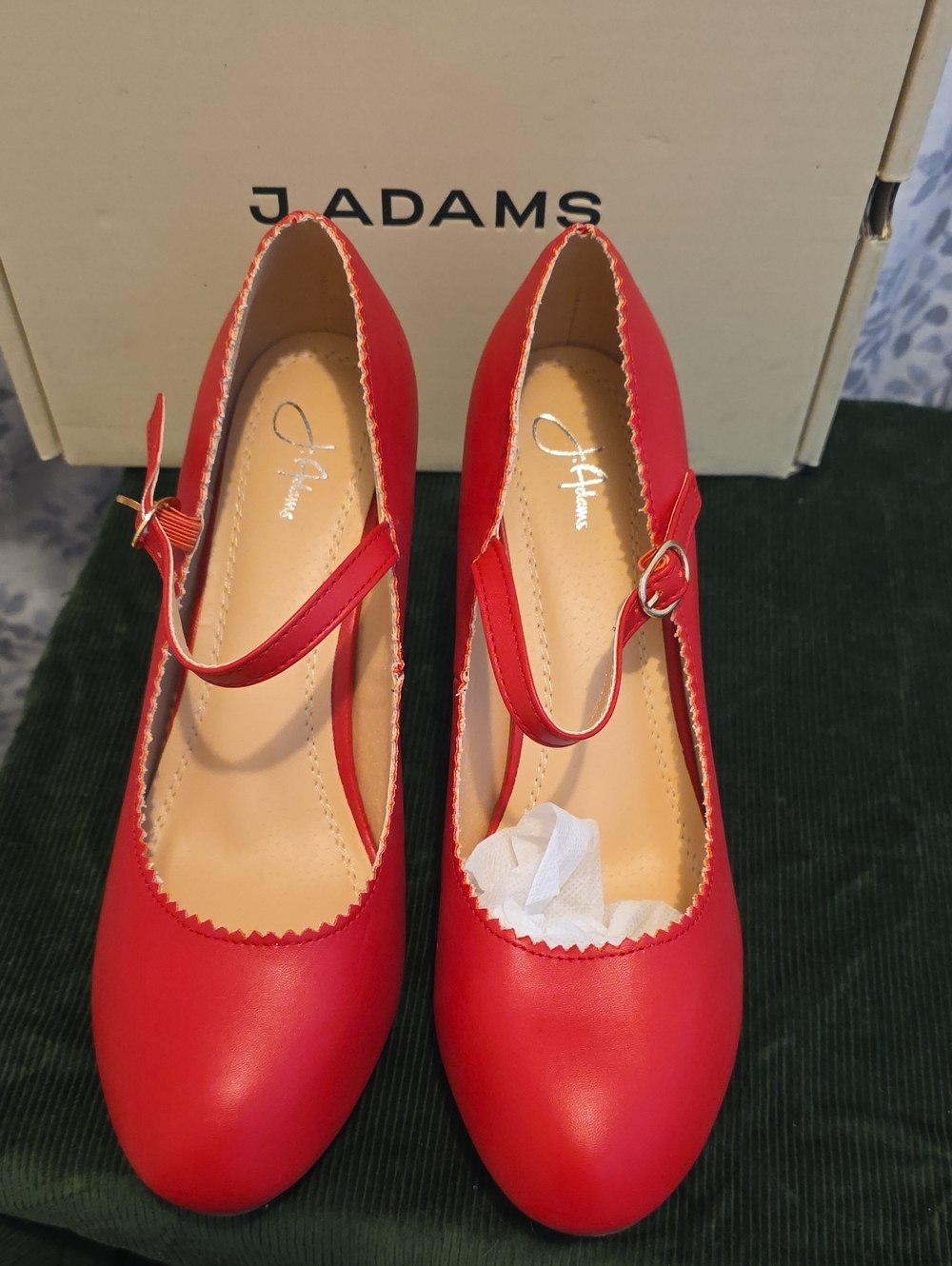 J.Adams Red Mary Jane Heels with Ankle Strap